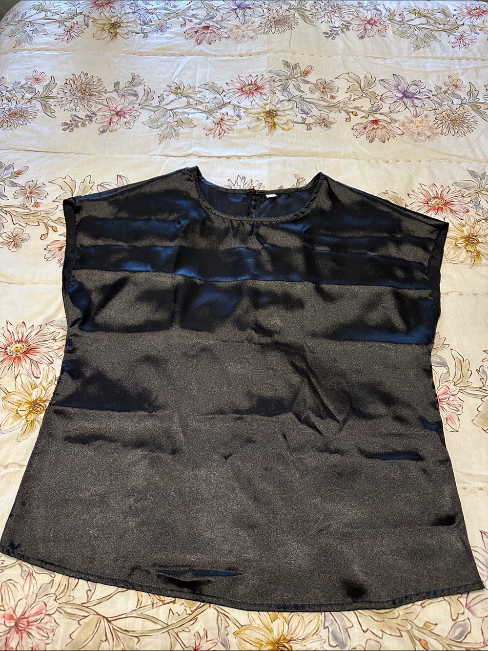 Black Satin Women’s Cap-Sleeve Top